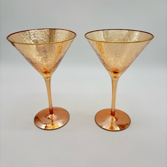 New Set of 2 Anthropologie Zaza Martini Glasses Honey Luster Marigold Iridescent - Picture 5 of 10